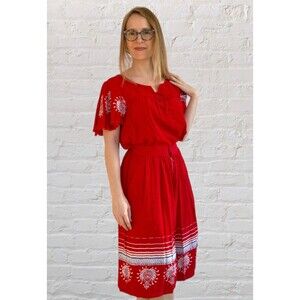 Red Culottes Blouse Folk Vintage XS S 24 to 28 Waist Ferdinal Newport California